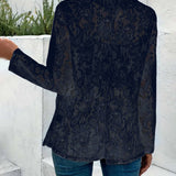 Manteau élégant à revers en dentelle florale de couleur unie