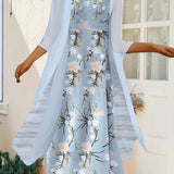 Robe ample manches 3/4 à imprimé fleuri