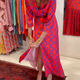 Robe chemise col V manches 3/4