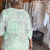Blouse Polyvalente Col En V Imprimée Manches Mi-Longues