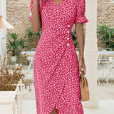 Robe à imprimé floral avec manches courtes et bouton