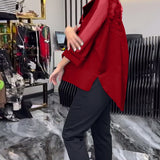 Blouse fleurie patchwork en dentelle à revers