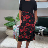 Robe patchwork décontractée à imprimé floral et col rond