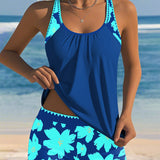 Tankini Décolleté En U Sans Manches Imprimé Boxer