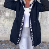 Manteau à capuche décontracté avec cordon de serrage et imprimé lettre