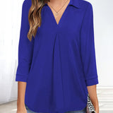 T-shirt pull col V de couleur unie