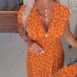 Robe élégante à imprimé léopard et col en V