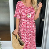 Robe midi col rond imprimé à pois