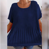 Blouse plissée col rond uni