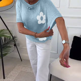 Pull col rond slim fleuri