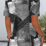 Blouse Vintage Jean Contraste Découpée