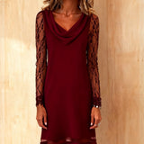 Robe Couleur Unie À Col Swing Et Patchwork