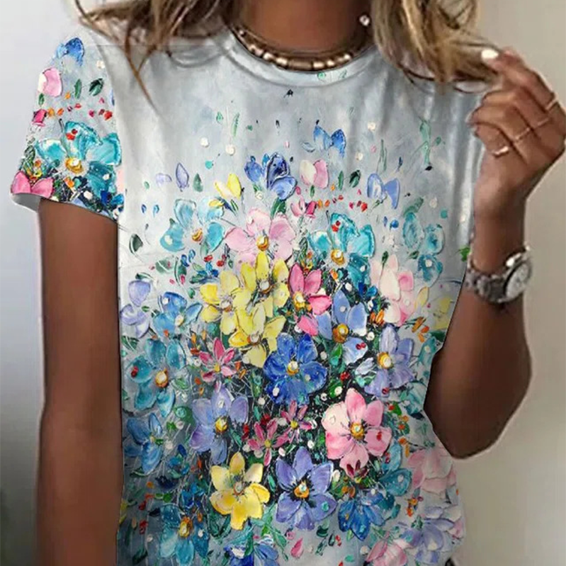 T-shirt imprimé col rond simple