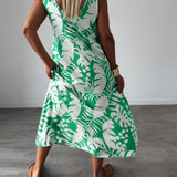 Robe décontractée sans manches à imprimé feuilles