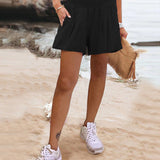Short décontracté taille haute de couleur unie