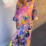 Robe à col en V à imprimé cœur avec manches longues