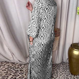 Robe longue imprimée vintage avec poche à revers
