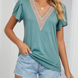 T-shirt de couleur unie avec manches à volants
