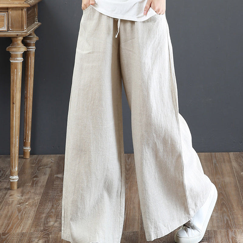 Pantalon large taille haute de couleur unie