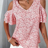 T-shirt imprimé fleuri à épaules dénudées