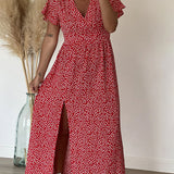 Robe longue imprimée à encolure en V
