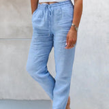 Pantalon décontracté à jambe droite de couleur unie