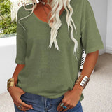 T-Shirt Couleur Unie Manches Courtes Polyvalent