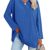 T-shirt femme uni col V manches longues
