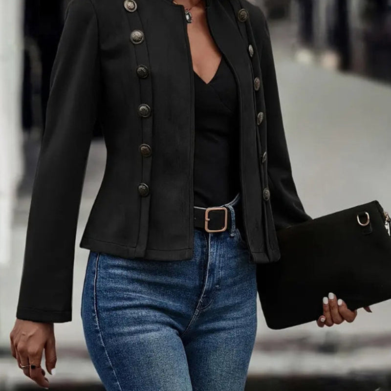 Veste élégante à double boutonnage de couleur unie