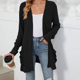 Cardigan décontracté à manches longues et poches de couleur unie