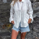 Chemise Brodée Creuse Col Polo Décontractée
