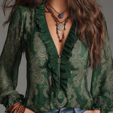 Blouse Demi-Zip Volant Rétro