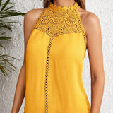 Gilet Uni Dentelle Creuse Sans Manches