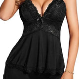 Ensemble de nuit en dentelle avec caraco et short à col en V