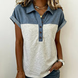 T-Shirt Boutonnage Patchwork Col Retourné