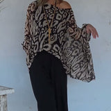 Blouse À Manches Longues Avec Imprimé Chauve-Souris Irrégulier