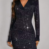 Robe Col Tailleur Paillettes Patchwork Fête