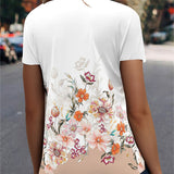 T-Shirt Imprimé Col En V Décontracté Manches Courtes