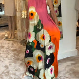 Robe longue décontractée sans manches à imprimé floral