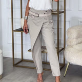 Pantalon patchwork irrégulier à poches de couleur unie à la mode