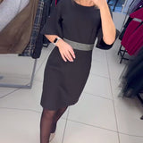 Robe Col Rond Manches Mi-Longues Évasées Taille