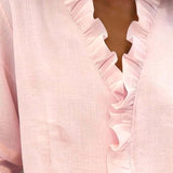 Blouse Froncé Col En V Manches Longues