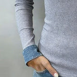 Haut Couleur Contrastante Patte Col V Manche Longue