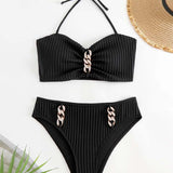 Maillot De Bain Halter Uni Rayé