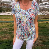 T-Shirt Col U Manches Courtes Imprimé