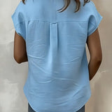 T-Shirt À Col En V Avec Motif Ajouré En Coton Et Lin
