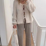 Cardigan à lacets de couleur unie de style paresseux