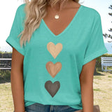 T-Shirt Col En V Imprimé Cœur