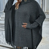 Pull À Col Roulé Avec Manches Chauve-Souris Et Franges