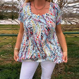 T-Shirt Col U Manches Courtes Imprimé
